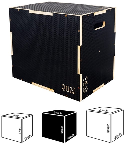 Fitvids 3 in 1 Non-Slip Wooden Plyo Box Plyometric Box Jumping Exercise, 16 x 20 x 24 Inches, Black