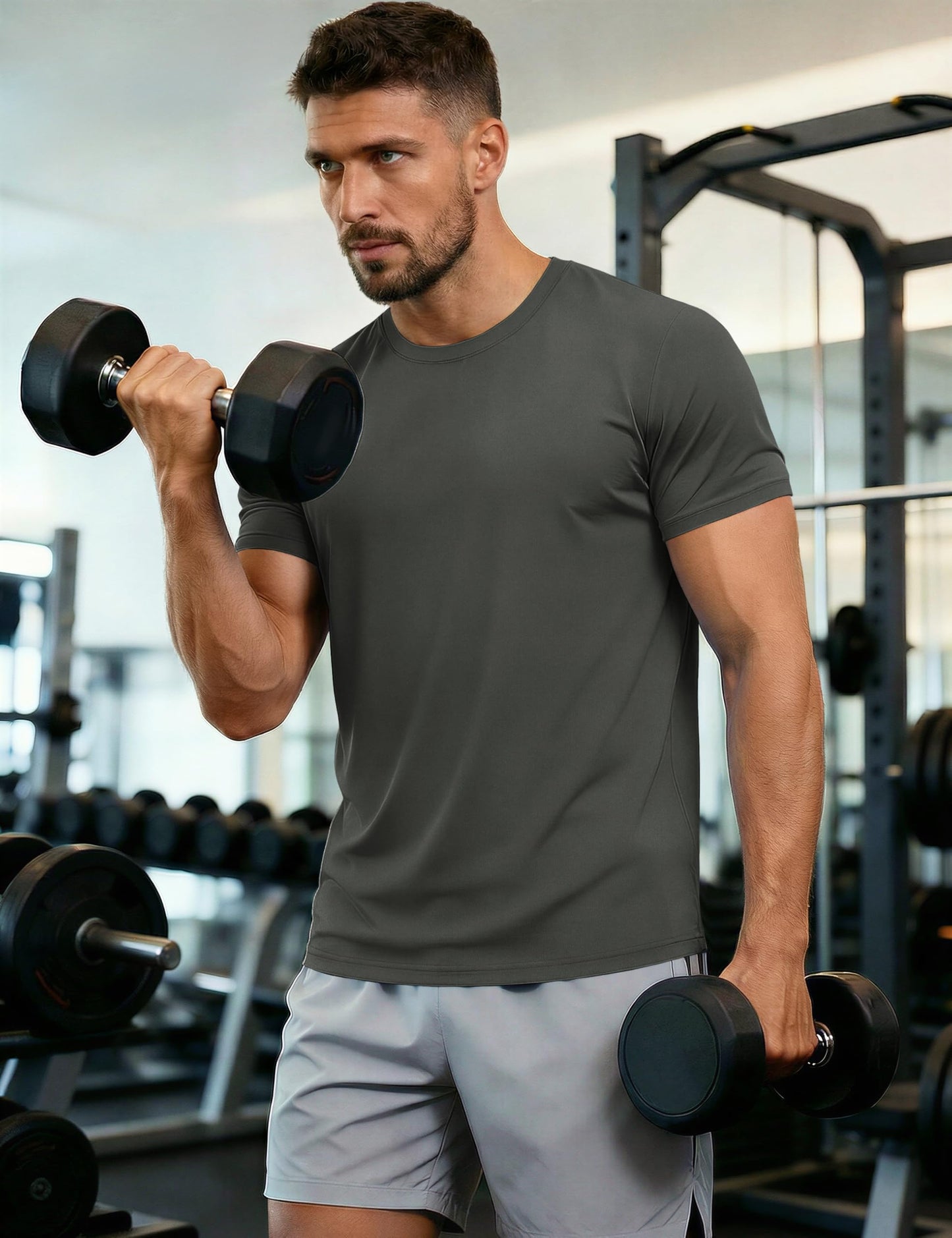 Tee Shirts Mens Short Sleeve T Shirts Lightweight Breathable Casual Shirts Dry Fit Swim Shirt UV Protection Beach Shirts Dark Grey