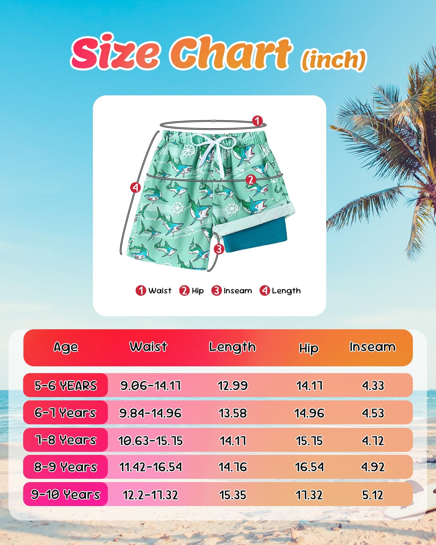 Swim Trunks Boys with Compression Liner Little Boys Swimming Trunks Quick Dry Toddler Swimsuit Boy Kids Swim Shorts Aqua Green 5-6 Years