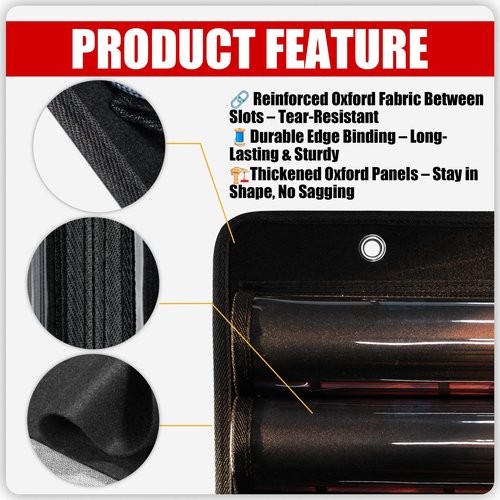 MAYOKEN® Black Playmat Storage Bag for MTG/TCG, Hanging Playmat Holder with 8 Clear PVC Slots + Bonus Pocket, Tear-Resistant Tube Organizer for Standard Game Mats, Mousepads, Accessories with 2 Hooks