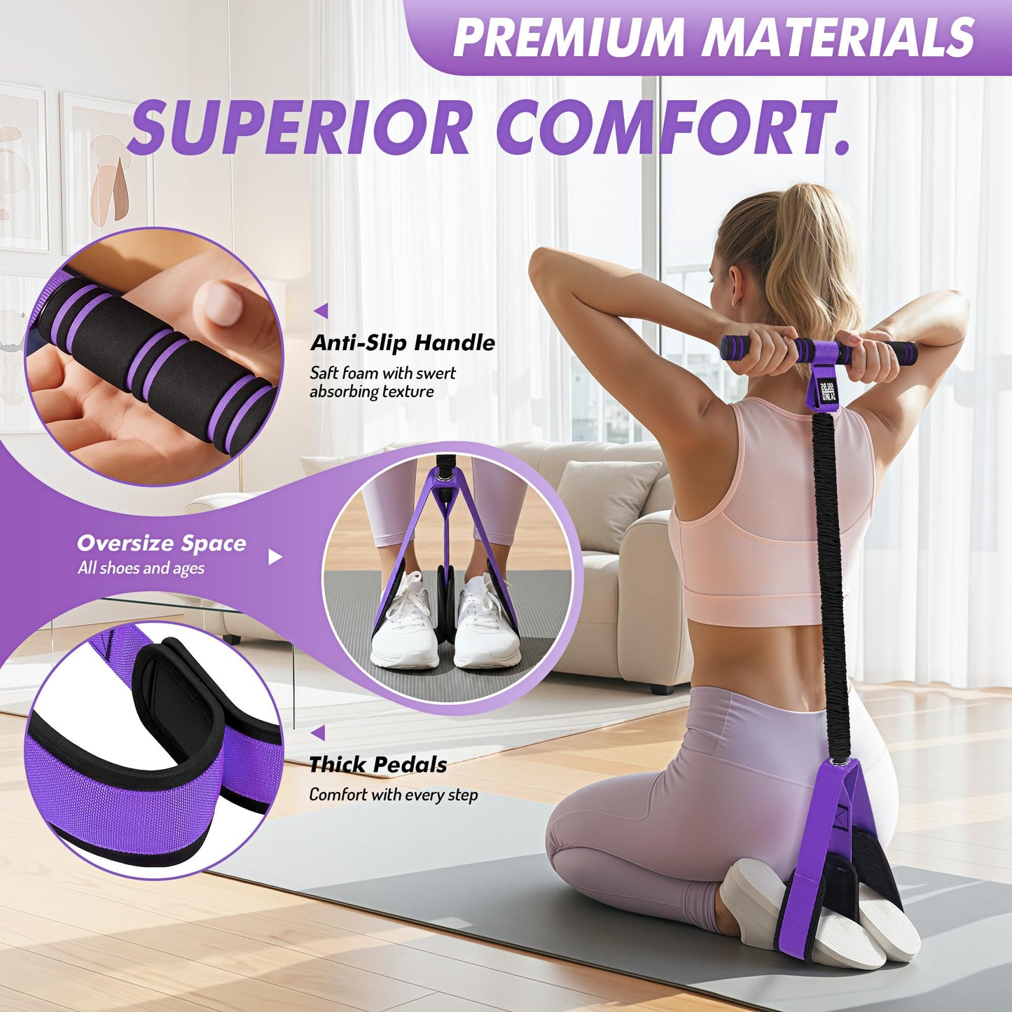 KRNIUC Pedal Resistance Band with Handle | Upgraded 55LBS Exercise Resistance Bands for Core, Abs, Legs, Glutes, Arms, Strength, Physical Therapy, Pilates, Sit Up Workout Equipment for Women Home Gym