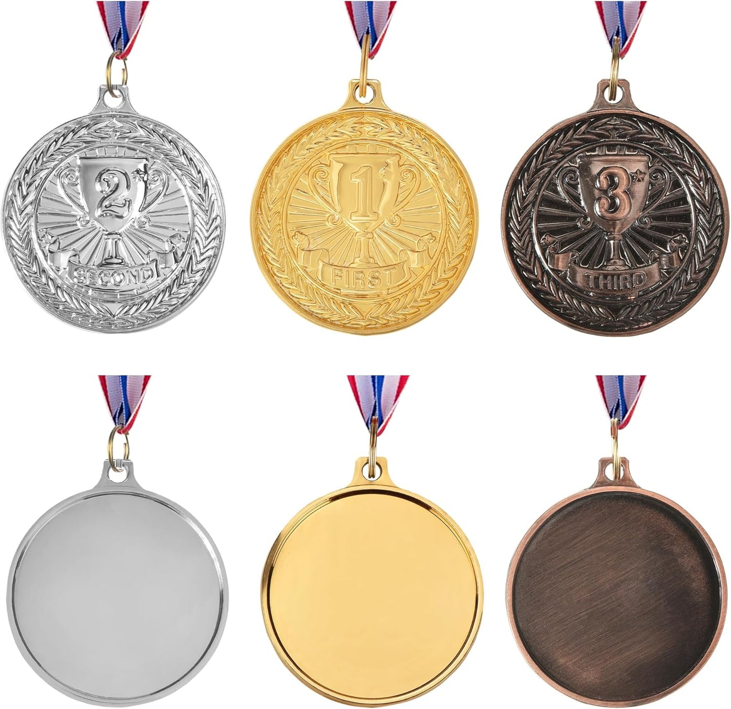 12 Pieces Gold Silver Bronze Award Medals, 1st 2nd 3rd Award Medals Metal Winner Medals Prizes with Neck Ribbon for Sports, Competitions, Olympic Style, 2 Inches