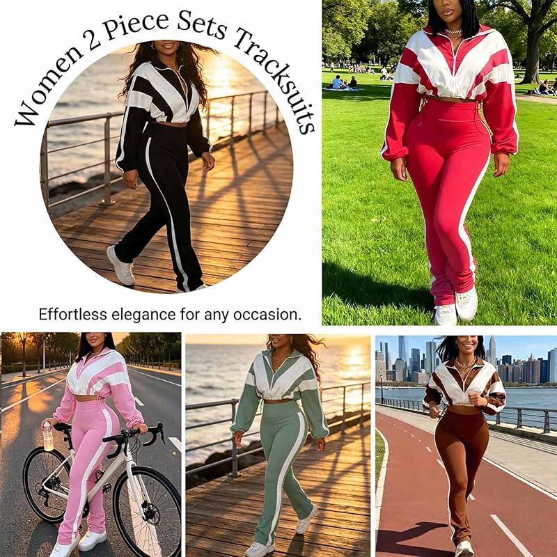 Adogirl Women 2-Piece Zip Up Track Suit - Red Large, Sleeveless? (clarify) 2 Piece Jogger Set