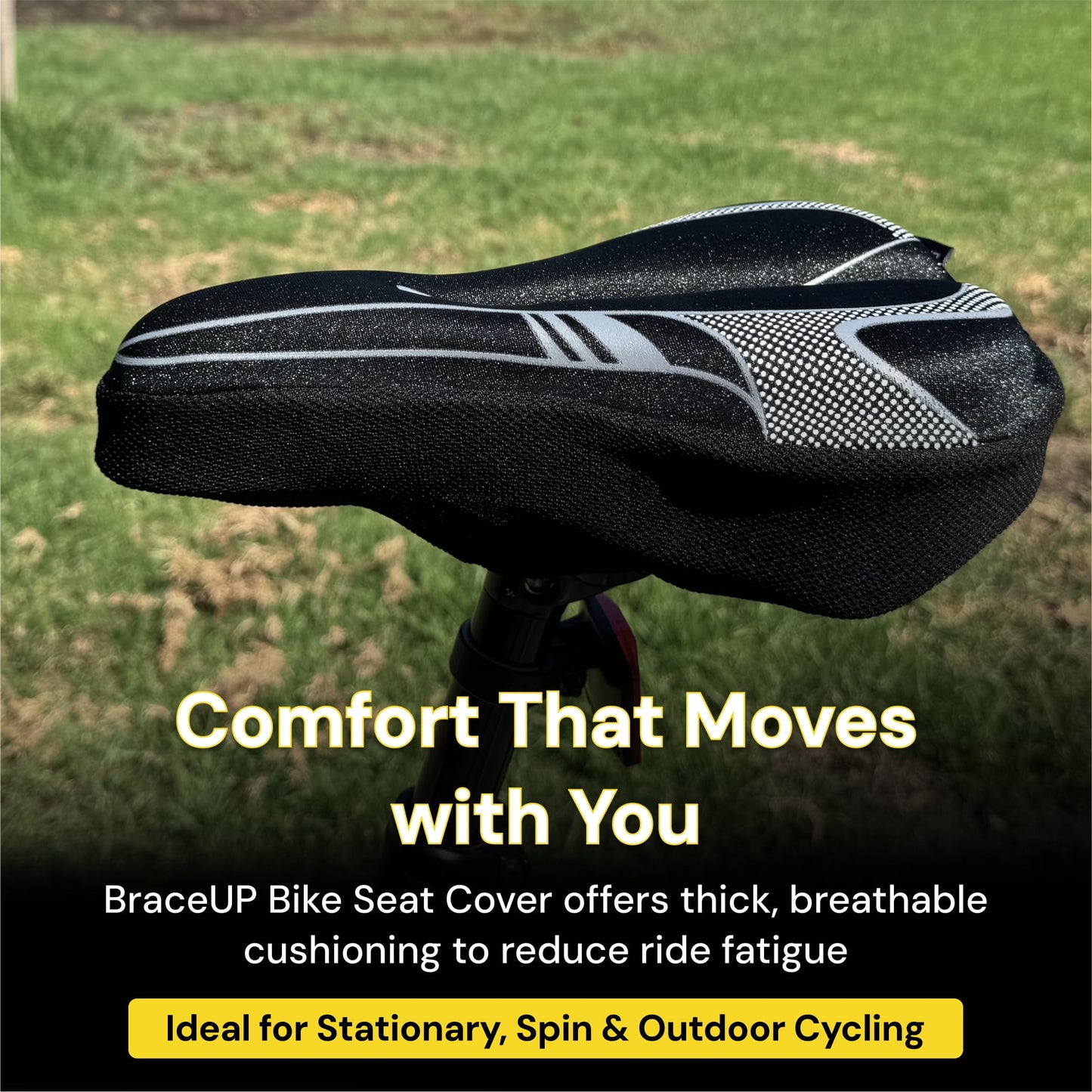 BraceUP Gel Bike Seat Cover for Women & Men, Padded Bicycle Seat Cushion with Extra Thick Silicone Sponge, Anti-Slip Design, for Stationary, Spin, and Indoor Cycling Bikes