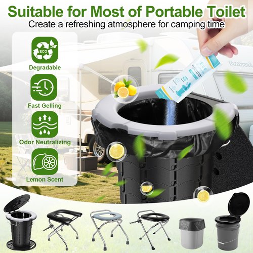 BLIKA 40pc Camping Toilet Bags Eco Absorbent Gel Set, Drawstring Portable Toilet Bags with Gel, 8 Gallon (30L) Heavy Duty 1.97 Mil, Toilet Replacement Bag with Toilet Powder for Camping Outdoor Hiking