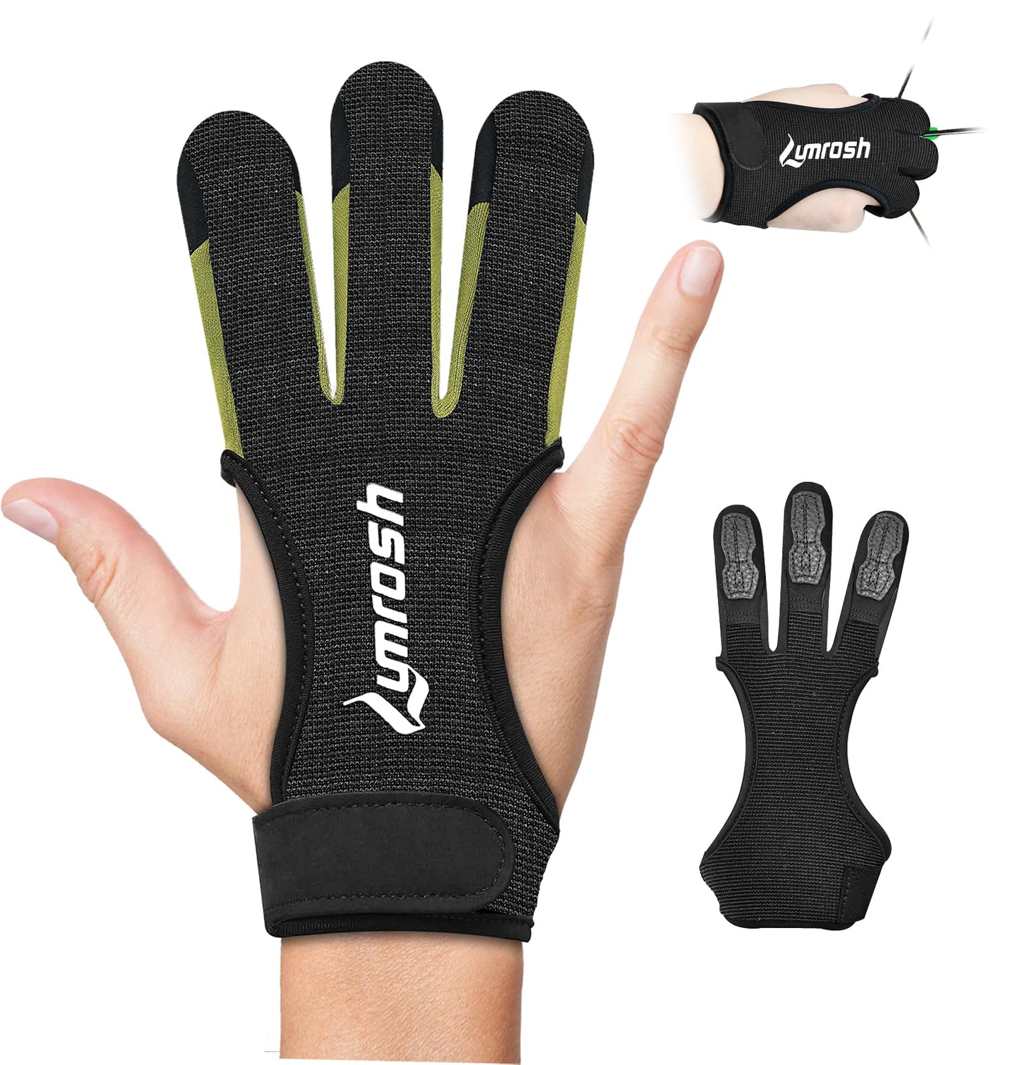 Lumrosh Archery Gloves 3 Finger Cowhide Shooting Hunting Green Men and Women Adult Kids Beginner Recurve Bow Archery Finger Protection Gear(Military Green, Small)