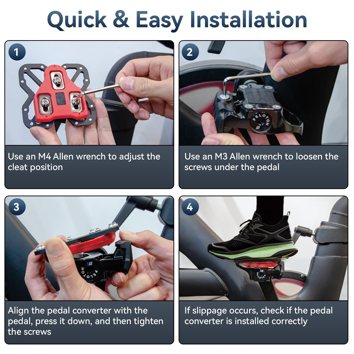 EFEALL Pedal Converters Compatible with Peloton Bike & Bike+, Pedal Replacement for Regular Shoes, Non-Slip Widen Pedals for Original Bike, Convert Peloton Bike Pedal to Platform Pedal