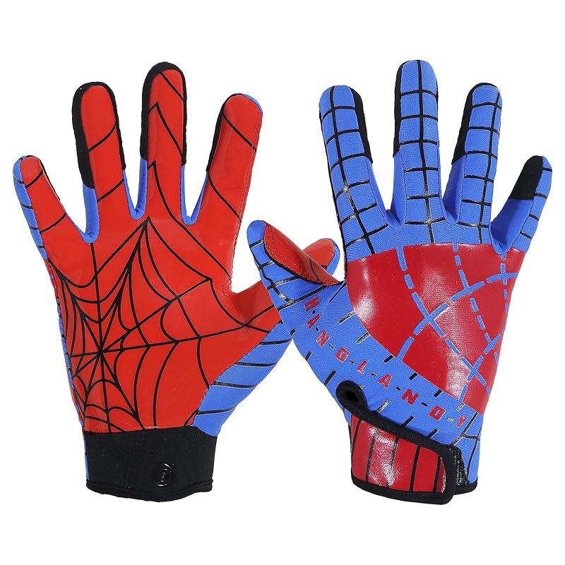 Youth Football Gloves - Unmatched Grip Receiver Gloves for Kids Blue/Red XS