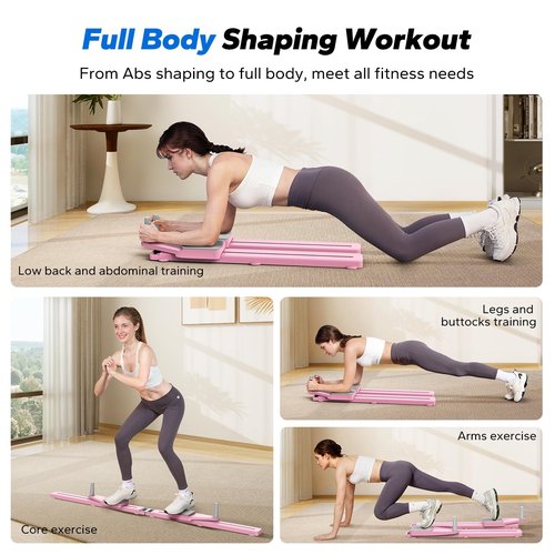 MERACH Pilates Board, Multifunctional Abdominal Plate, Detachable Ab Trainer Machine with Anti-Slip and Quiet Design, Portable Pilates Reformer for Core Workouts, Home Gym Equipment for Women (Pink)