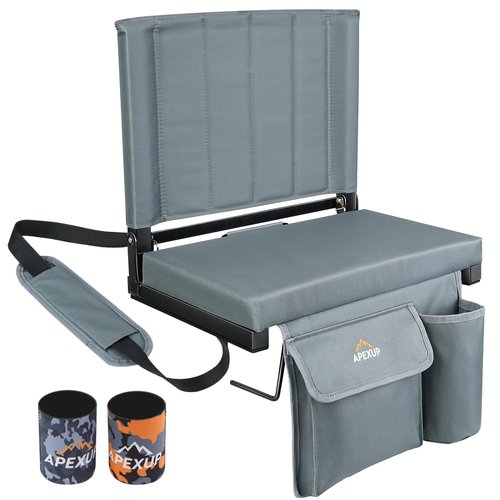 APEXUP Stadium Seats with Back Support, Portable Bleacher Seat with Large Pocket and Cup Holder, Wide Stadium Chair for Sports Events and Concerts (Grey)