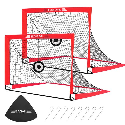 BAGAIL Soccer Goal, 4x3 FT Soccer Practice Net with Goal, Pop Up Soccer Goal for Backyard, Portable Training Equipment with Carry Bag, Fun Soccer Game Indoor and Outdoor - Red, 2 Set