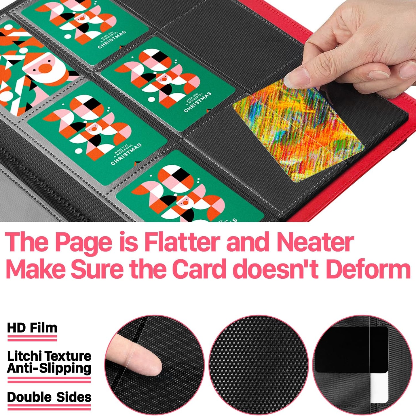 (2025) Trading Card Binder 9 Pocket, Premium Sports Collection Binder Game Cards Book with Sleeves Side Loading, Anti-open Strap Double Sided Waterproof 360 Card Folder