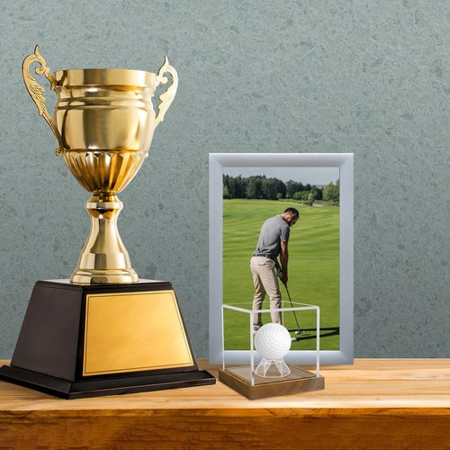 Hooqict Golf Ball Display Case Clear Acrylic Golf Ball Memorabilia Display Case with Wood Base and Ball Holder Stand Showcase Cube Single Golf Collection Box