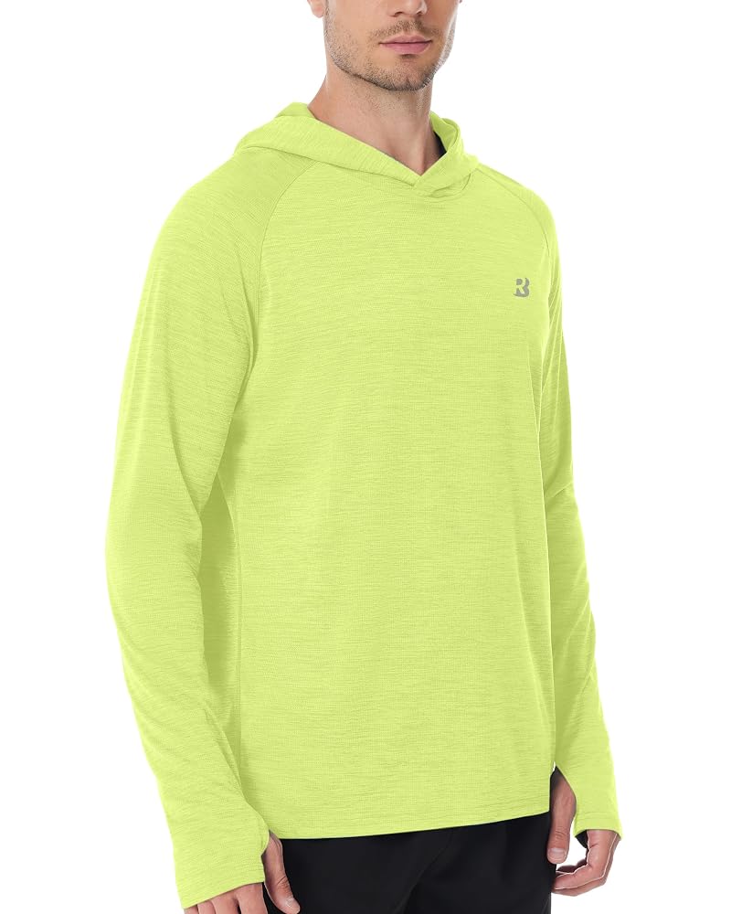 Men's UPF 50+ Sun Hoodie Long Sleeve Fishing Shirt with Thumb Holes - Lemon Yellow, Large