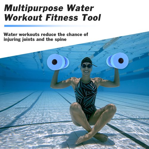Hikeen Aquatic Exercise Dumbbells Water Dumbbell Pool Resistance Aquatic Fitness Barbells With 4 High-Density EVA Foam Pool Weights Dumbbells, for Water Aerobics Weight Loss (2 EVA Blue)