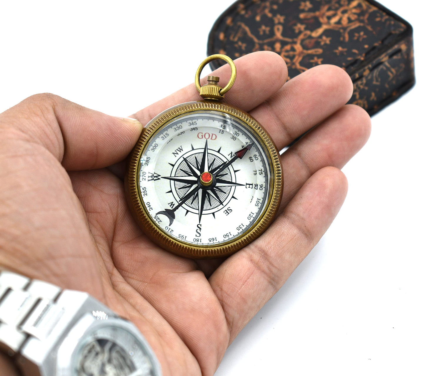 Be Strong and Courageous (Joshua 1:9) Brass Compass with wooden Box-Engraved Scripture Prayer Compass Religious Gift for Men & Women - Baptism, Confirmation, Communion Compass for Boys Graduation Gift