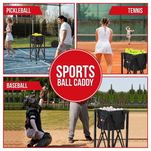 [2-in-1 Set] Tennis & Pickleball Hopper with Pickup Tube – Pickleball Caddy with Collapsible Metal Frame Ball Basket and Wheels & Carry Case – 120 Tennis Balls or 100 Pickleball Ball Holder