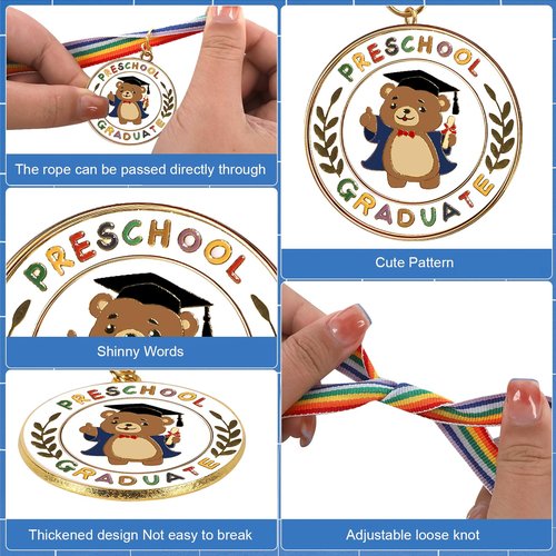COCHIE Metal Preschool Graduation Medal with Graduation Honor Stole Sash, Grad Award Medals with Lightweight Neck Ribbon, Grad Gift Party Favor Supplies (Bear)