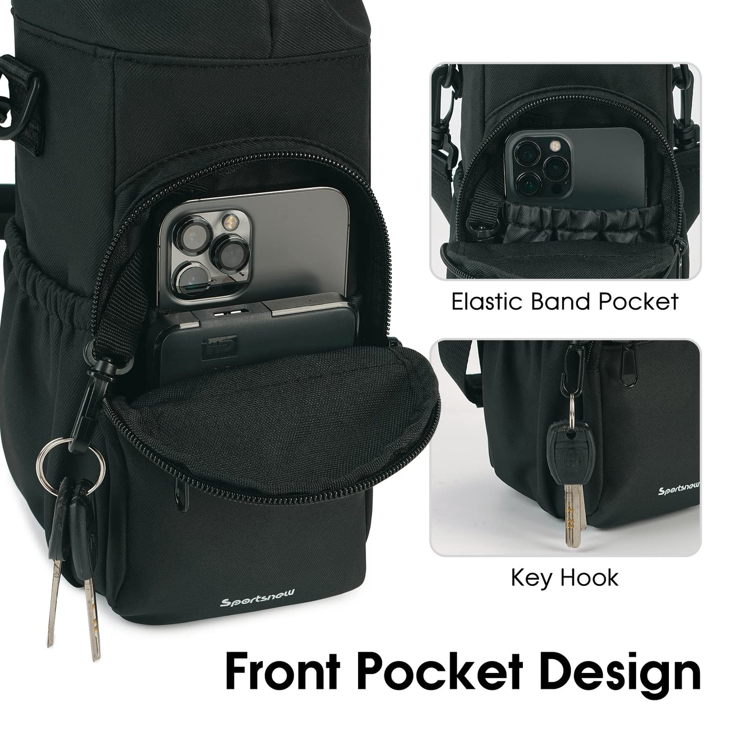 sportsnew 40oz Insulated Crossbody Water Bottle Sling Bag w/Phone Pocket