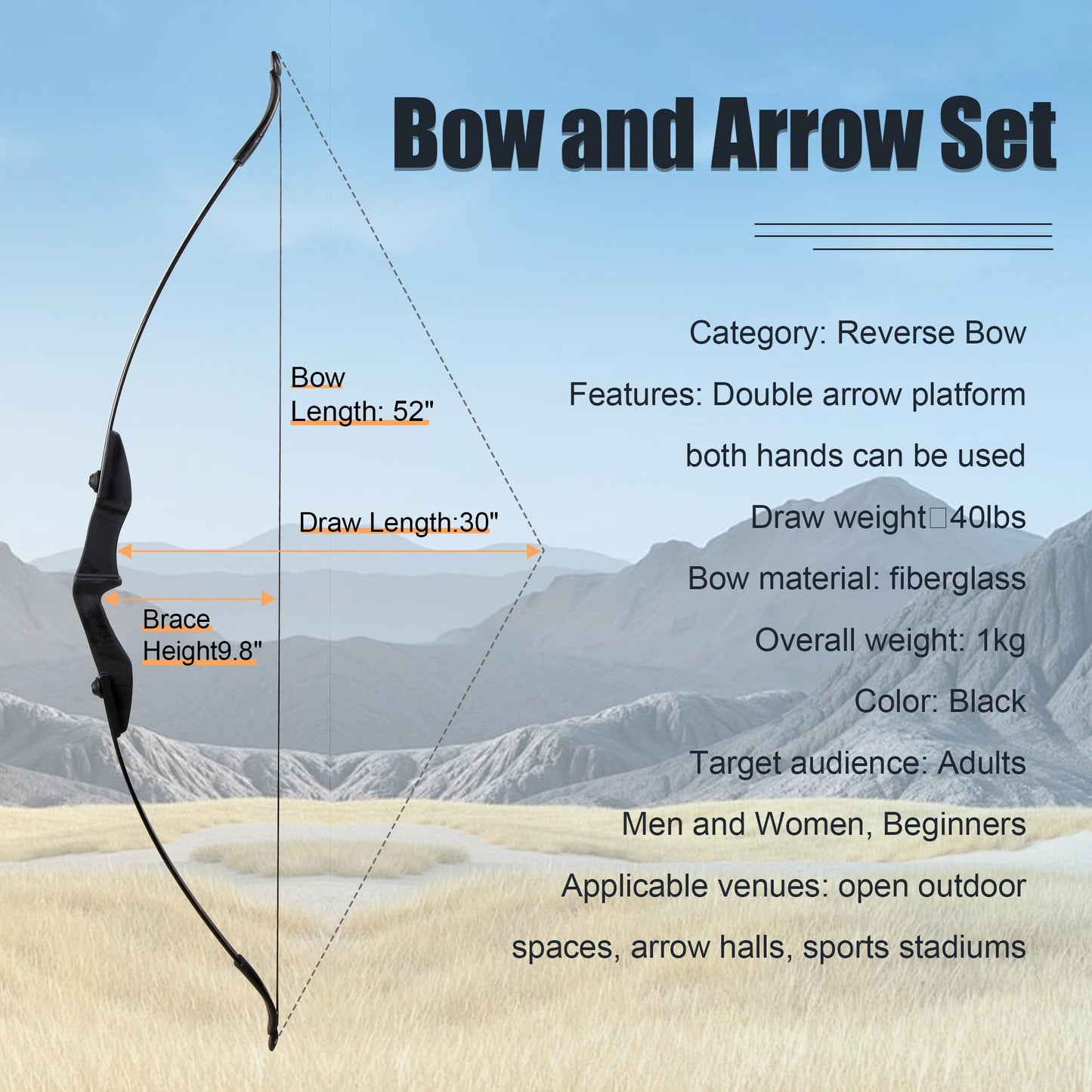 NorthSpoor Recurve Bow and Arrow Set Archery Adult Bow Ambidextrous 40lbs
