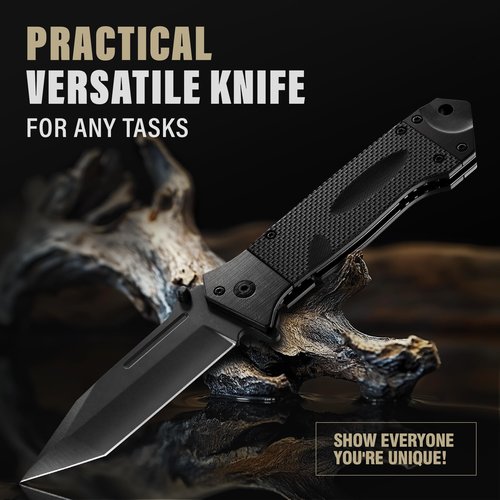 Spring Assisted Heavy Duty Pocket Knife for Men with G10 Handle & Pocket Clip - 3.5" Tanto Blade - Folding Tactical Self Defense Japanese Knives - for Hunting Camping Military Survival Work EDC 6688 B