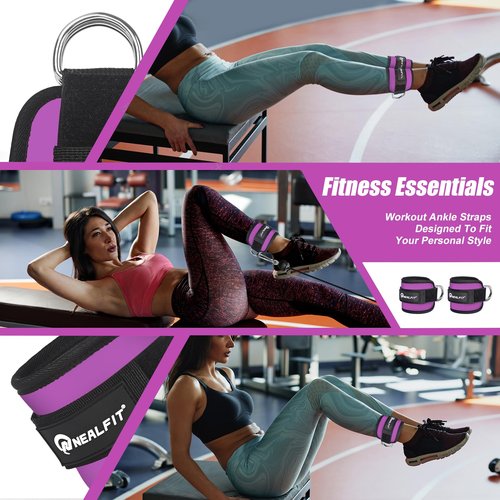 NEALFIT Ankle Strap for Cable Machine, Gym Ankle Cuff for Kickbacks, Leg Extensions, Glute Workouts, Booty Hip Abductors Exercise for Women and Men (Purple, Single)