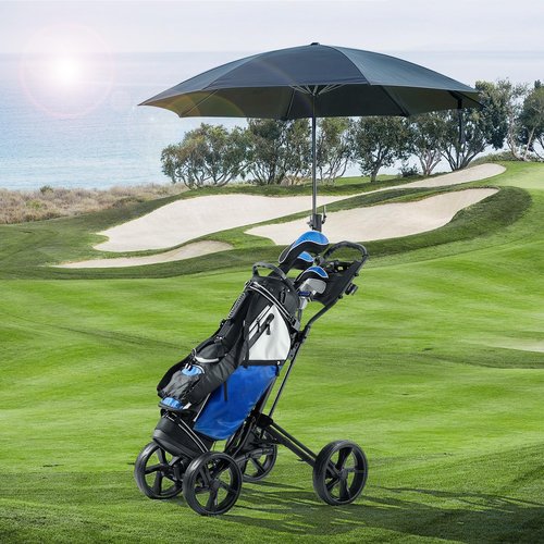 Cavevine Golf Push Cart 4 Wheel, Golf Push Cart with One-Click Folding, Push Carts for Golf Bags, Golf Trolley with Cup Holder, Umbrella Holder, Handle Height Adjustable, Walking Push Cart