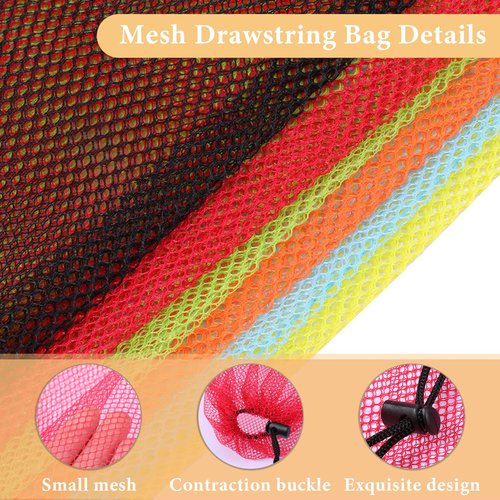 6 Pcs Mesh-Bags Drawstring 16x14 Inch Mini Nylon Net Bags with Drawstrings Mesh Laundry-Bag for Gym, Balls, Beach, Laundry (Multicolor)