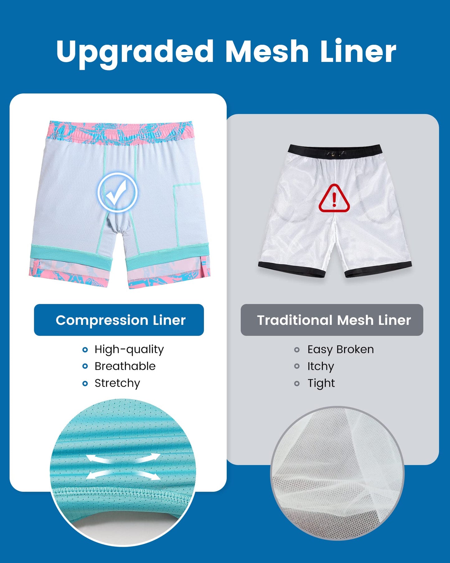 maamgic Mens Swim Trunks with Compression Liner 7 Inch Inseam Mens Bathing Suit Quick Dry Swimming Trunks Swimsuit Starfish Pink Green X-Large