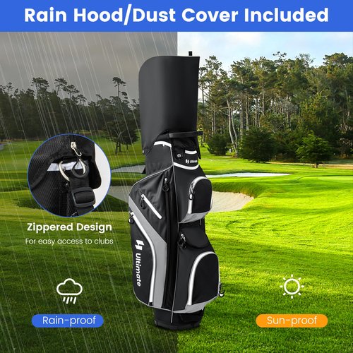 KOTEK Golf Cart Bag, 14 Way Organizer Divider with 9 Pockets, Cooler Bag, Rain Cover, Adjustable & Detachable Dual Shoulder Straps, Lightweight Cart Golf Bag for Men & Women (Grey)
