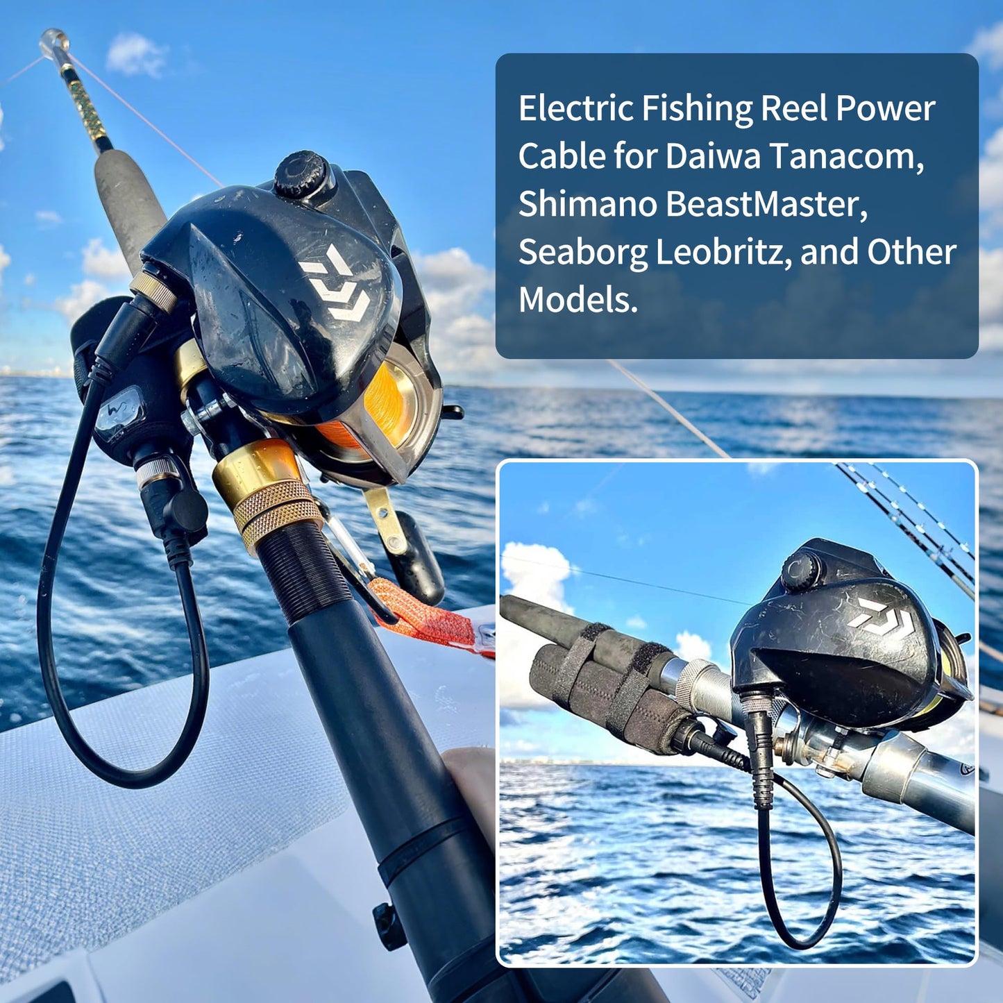 Jwodo Electric Fishing Reel Battery Power Cable - 1.5FT Rust-Proof Power Cord Compatible with Daiwa Tanacom Seaborg Leobritz BeastMaster Shimano Fishing Reel Super Air Cord BM LB Prof PrB ProS