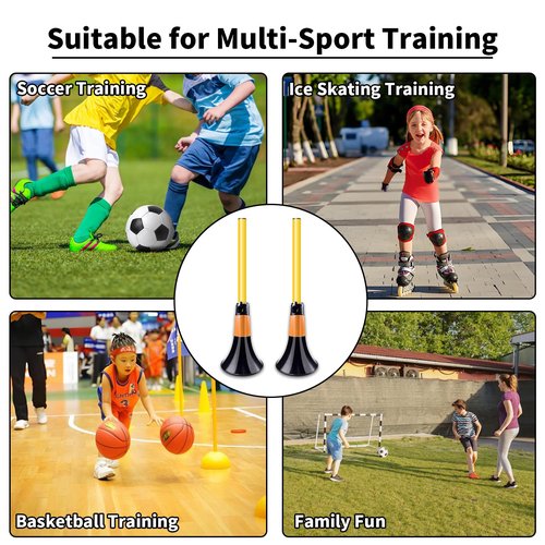 Obstacle Cones for Basketball Football and Sports Training, 10pcs Cones and 10pcs Poles with Carry Bag, Basketball Cones and Soccer Agility Poles for Soccer Basketball Speed Training