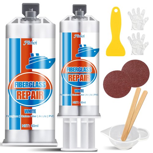 Fiberglass Repair Kit, 100ml White Gel Coat Repair Kit for Boats, Marine Fiberglass Resin Kit for Fixing Holes, Chips, Cracks in Boats, Yacht, Surfboard, Acrylic, Porcelain, Ceramic, Fiberglass Filler