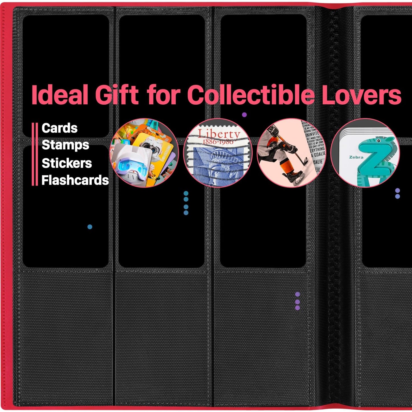 (2025) Trading Card Binder 9 Pocket, Premium Sports Collection Binder Game Cards Book with Sleeves Side Loading, Anti-open Strap Double Sided Waterproof 360 Card Folder