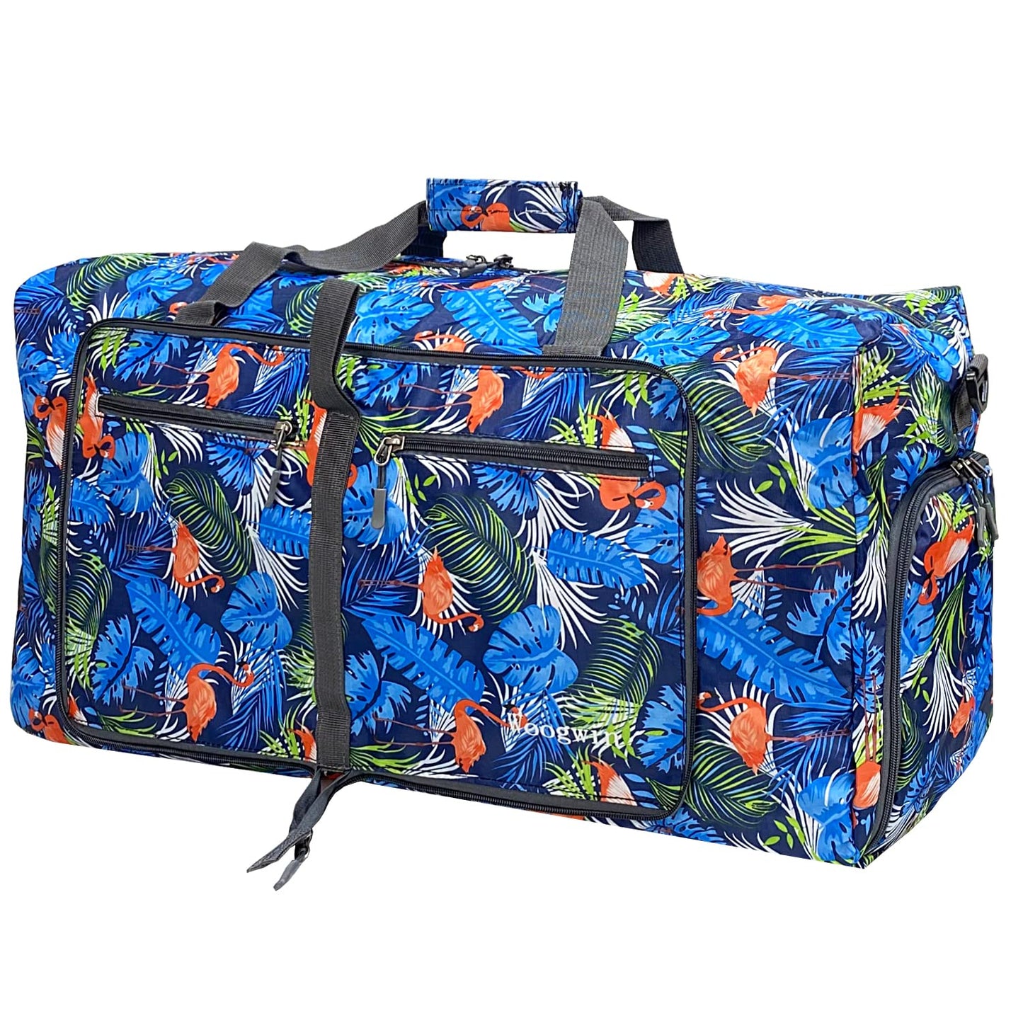 Woogwin Travel Duffel Bag Large Foldable Waterproof Overnight Bag for Beach Swim Bags Pool Sports Gym (Light Blue Leaf)