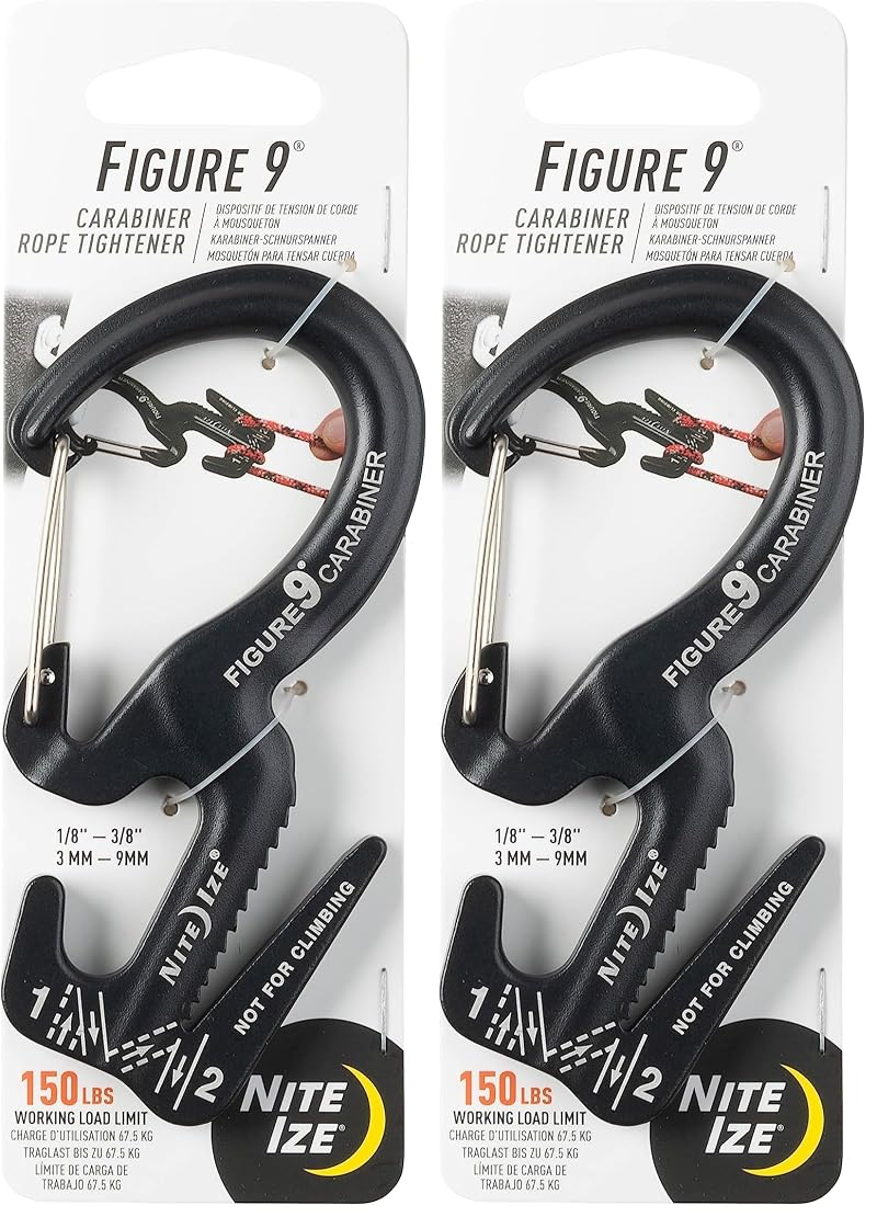 Nite Ize Figure 9 Carabiner Rope Tightener – Large Aluminum Rope Locking Mechanism, 3-9mm Fits, 150lb