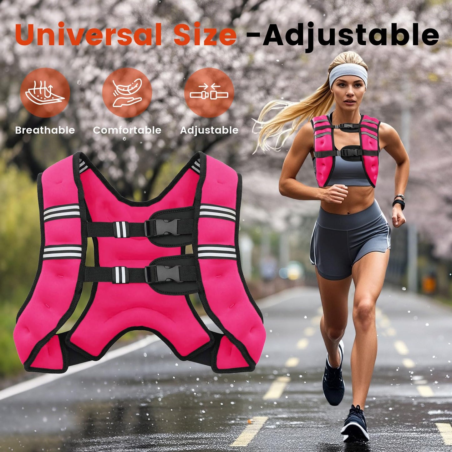 Poudee Weighted Vest, 12LB Weight Vest for Men Women, Body Weight Vests Adjustable with Reflective Stripe for Strength Training, Running, Training Workout, Jogging, Walking - 12LB, PINK