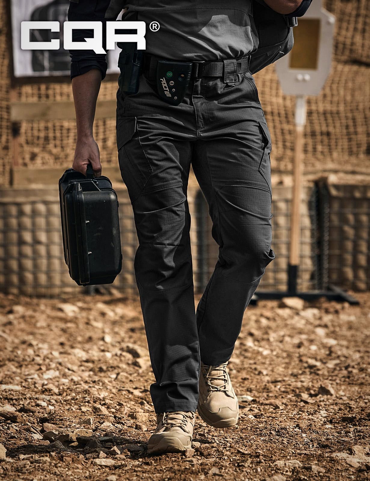 CQR Men's Tactical Pants, Water Resistant Ripstop Cargo Pants, Lightweight EDC Work Hiking Pants, Outdoor Apparel, Raider Mag Pocket Black, 32W x 32L
