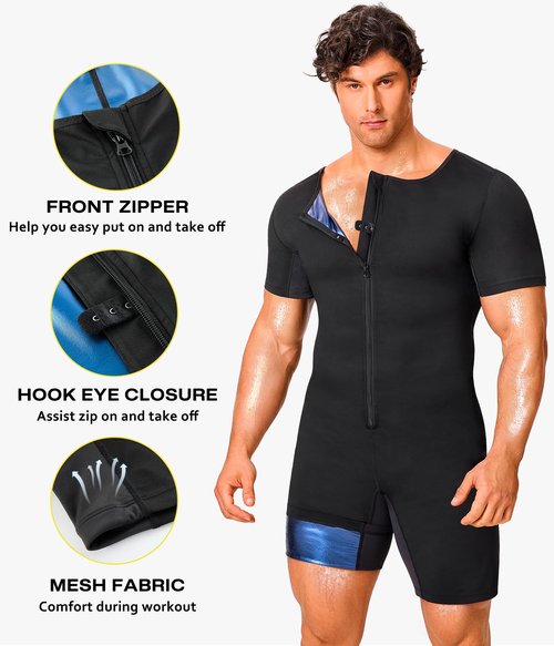 Junlan Sauna Suit for Men Full Body Waist Trainer Sauna Shirt for Working Out(Blue,3X-Large)