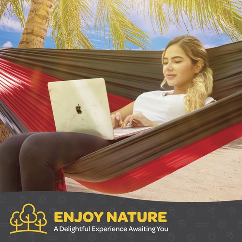Durable Hammock 400 lb Capacity, Nylon Camping Hammock Chair - Double or Single Sizes w/Tree Straps and Attached Carry Bag - Portable for Travel/Backpacking/Beach/Backyard (Medium, Blue & Light Blue)