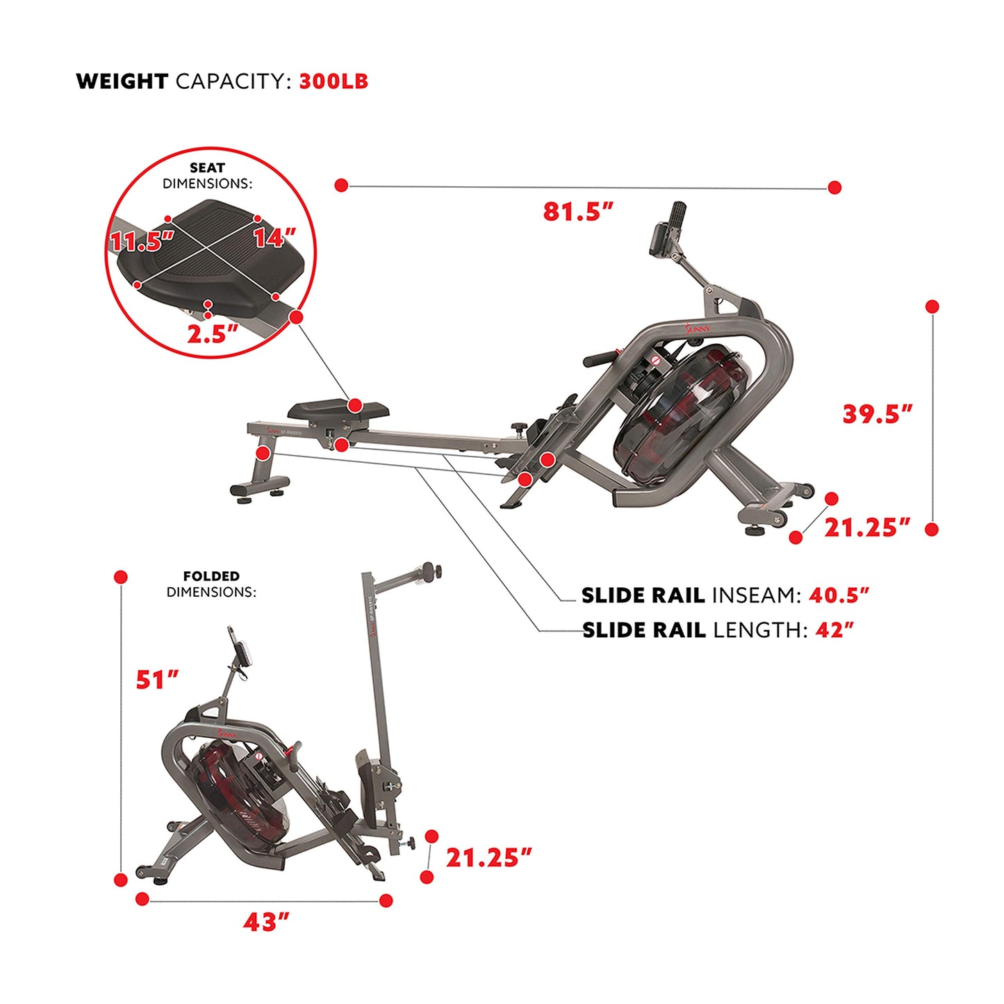 Sunny Health & Fitness Phantom Hydro Water Rower for Full-Body Cardio