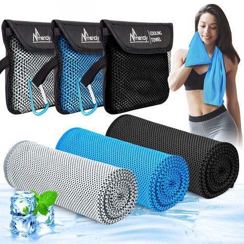 MENOLY 3 Pack Cooling Towels, 40"x12" Cooling Towels for Neck and Face with Carrying Breathable Bags, Soft Microfiber Instant Cooling Rags, Gym Sweat Towel for Sports, Yoga, Camping, Running