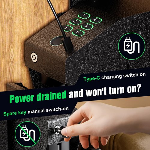 NGTeco Gun Safe, Biometric Gun Safes for Handgun, Hidden Pistol Safe with Fingerprint, Passcode, Key - Secure Steel Construction Drop Down Mounted Safe for Bedside, Desk, Nightstand