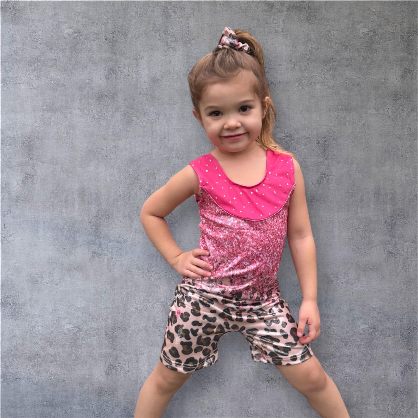 Belovecol Girls Sparkle Gymnastics Biketard, Pink Leopard Print, 4-5T