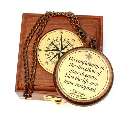 Brass Compass with Wooden Box, 𝗚𝗿𝗮𝗱𝘂𝗮𝘁𝗶𝗼𝗻 𝗚𝗶𝗳𝘁𝘀 𝗳𝗼𝗿 𝗛𝗶𝗺 𝟮𝟬𝟮𝟱, High School, College Graduation Gifts, Inspirational Gifts and Motivational Present, Birthday Gift for Son