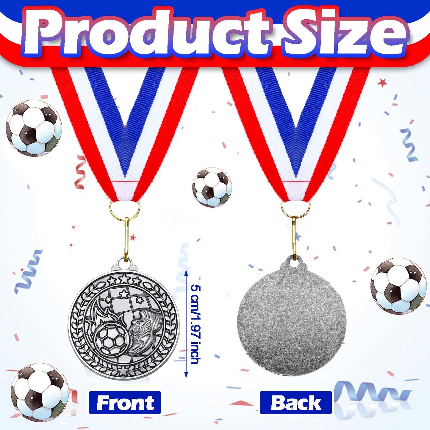 Remuuly 30 Pcs Silver Medals Bulk 2'' Basketball Soccer Volleyball Hockey Medals for Awards Metal Trophy with Neck Ribbons for Sports Participation Winner Tournaments Gift(Soccer)