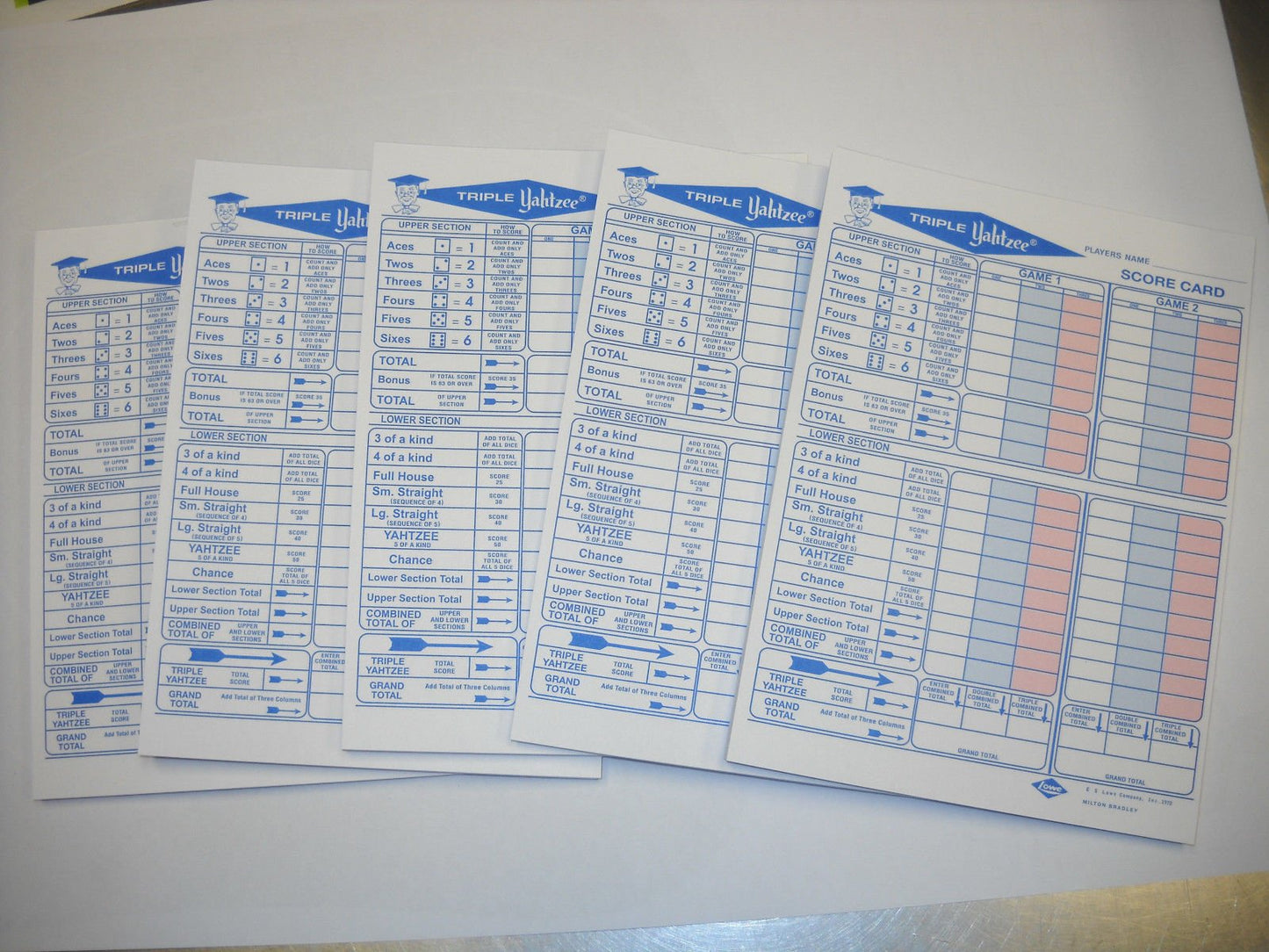 250 Triple Yahtzee Score Sheet Pad Card