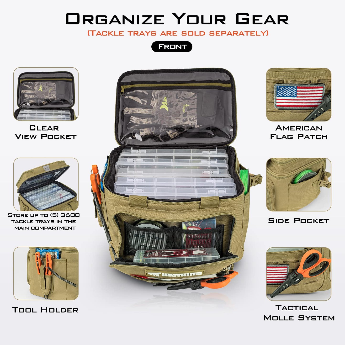 KastKing Karryall Fishing Tackle Bags for Saltwater or Freshwater Fishing - Water Resistant Material - Padded Shoulder Strap - Fishing Gear Storage