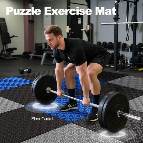 Elevon Puzzle Exercise Gym Flooring Mat, 1" Thick EVA Interlocking Foam Tiles Workout Mat for Home Gym, Fitness Equipment, MMA, Gymnastics, 6 Tiles Shock-Absorbing Exercise Mat, Black (24 Sq Ft)