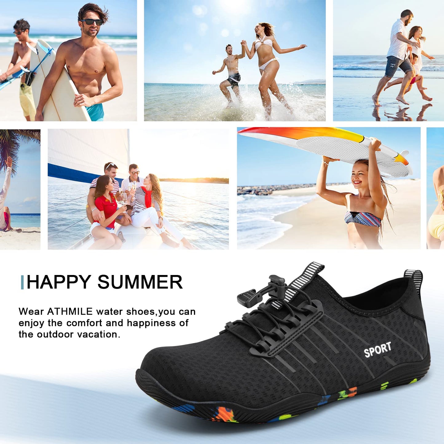 Water Shoes for Men Women River Shoes Adult Swim Beach Lake Pool Aqua Socks Barefoot Quick Dry for Hiking Surfing Kayaking Size Women 12 / Men 10.5 (2-Black)
